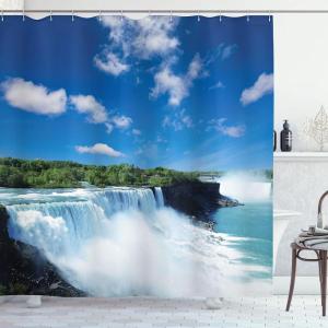 Ambesonne Fantasy Shower Curtain, Hot Air Balloons in The Clouds Dream Journey to Secret Paradise Romantic Design, Cloth Fabric Bathroom Decor Set with Hooks, 69″ W x 75″ L, Purple White(Blue White Green)