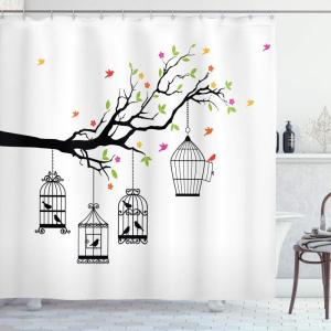 Ambesonne Fantasy Shower Curtain, Hot Air Balloons in The Clouds Dream Journey to Secret Paradise Romantic Design, Cloth Fabric Bathroom Decor Set with Hooks, 69″ W x 75″ L, Purple White(Apple Green)