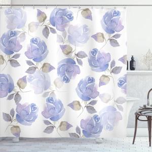 Ambesonne Fantasy Shower Curtain, Hot Air Balloons in The Clouds Dream Journey to Secret Paradise Romantic Design, Cloth Fabric Bathroom Decor Set with Hooks, 69″ W x 75″ L, Purple White(Eggshell Blue)