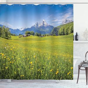 Ambesonne Fantasy Shower Curtain, Hot Air Balloons in The Clouds Dream Journey to Secret Paradise Romantic Design, Cloth Fabric Bathroom Decor Set with Hooks, 69″ W x 75″ L, Purple White(Aqua Green)