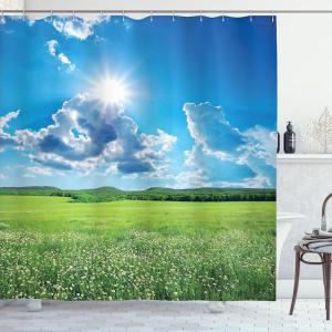 Ambesonne Fantasy Shower Curtain, Hot Air Balloons in The Clouds Dream Journey to Secret Paradise Romantic Design, Cloth Fabric Bathroom Decor Set with Hooks, 69″ W x 75″ L, Purple White(Green Aqua)