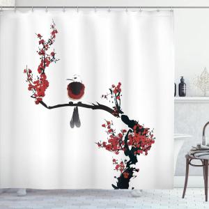 Ambesonne Fantasy Shower Curtain, Hot Air Balloons in The Clouds Dream Journey to Secret Paradise Romantic Design, Cloth Fabric Bathroom Decor Set with Hooks, 69″ W x 75″ L, Purple White(Black Red)
