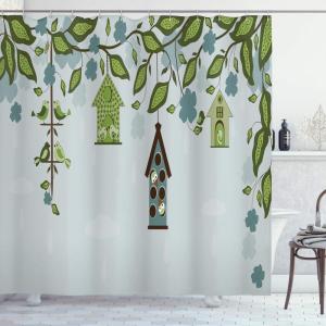 Ambesonne Fantasy Shower Curtain, Hot Air Balloons in The Clouds Dream Journey to Secret Paradise Romantic Design, Cloth Fabric Bathroom Decor Set with Hooks, 69″ W x 75″ L, Purple White(Green Navy)