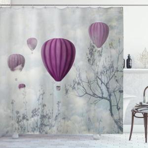Ambesonne Fantasy Shower Curtain, Hot Air Balloons in The Clouds Dream Journey to Secret Paradise Romantic Design, Cloth Fabric Bathroom Decor Set with Hooks, 69″ W x 75″ L, Purple White(Purple White)