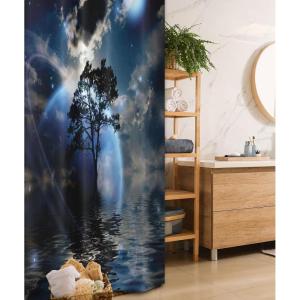 Ambesonne Fantasy Shower Curtain, Hot Air Balloons in The Clouds Dream Journey to Secret Paradise Romantic Design, Cloth Fabric Bathroom Decor Set with Hooks, 69″ W x 75″ L, Purple White(Navy)