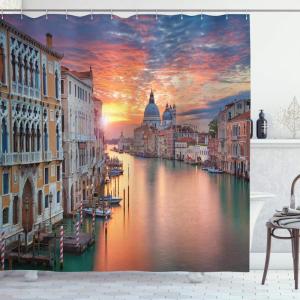 Ambesonne Fantasy Shower Curtain, Hot Air Balloons in The Clouds Dream Journey to Secret Paradise Romantic Design, Cloth Fabric Bathroom Decor Set with Hooks, 69″ W x 75″ L, Purple White(Burnt Sienna)
