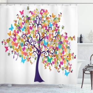 Ambesonne Fantasy Shower Curtain, Hot Air Balloons in The Clouds Dream Journey to Secret Paradise Romantic Design, Cloth Fabric Bathroom Decor Set with Hooks, 69″ W x 75″ L, Purple White(Indigo Magenta)