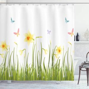 Ambesonne Fantasy Shower Curtain, Hot Air Balloons in The Clouds Dream Journey to Secret Paradise Romantic Design, Cloth Fabric Bathroom Decor Set with Hooks, 69″ W x 75″ L, Purple White(Green Yellow)
