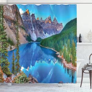 Ambesonne Fantasy Shower Curtain, Hot Air Balloons in The Clouds Dream Journey to Secret Paradise Romantic Design, Cloth Fabric Bathroom Decor Set with Hooks, 69″ W x 75″ L, Purple White(Green Blue)