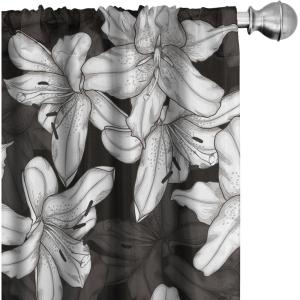 Ambesonne Floral Curtains, Monochrome Lily Flowers Valentine’s Day Concept Retro Illustration, Window Treatments 2 Panel Set for Living Room Bedroom, Pair of – 28″ x 95″, Charcoal Grey and White(Charcoal Grey and White)