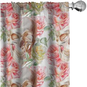 Ambesonne Floral Curtains, Roses for Valentine Love Team Holiday Celebration Botanical Artwork on Hue Back, Window Treatments 2 Panel Set for Living Room Bedroom, Pair of – 28″ x 95″, Dimgray Blush(Grey Yellow Ecru and Coral)