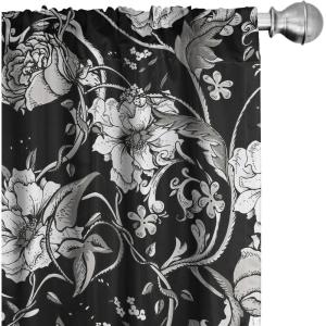 Ambesonne Floral Curtains, Roses for Valentine Love Team Holiday Celebration Botanical Artwork on Hue Back, Window Treatments 2 Panel Set for Living Room Bedroom, Pair of – 28″ x 95″, Dimgray Blush(Grey White Charcoal)