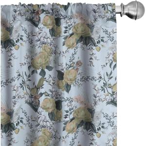 Ambesonne Floral Curtains, Roses for Valentine Love Team Holiday Celebration Botanical Artwork on Hue Back, Window Treatments 2 Panel Set for Living Room Bedroom, Pair of – 28″ x 95″, Dimgray Blush(Pale Azure Blue Evergreen)