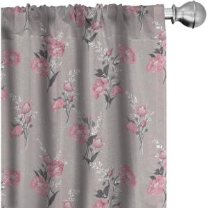 Ambesonne Floral Curtains, Roses for Valentine Love Team Holiday Celebration Botanical Artwork on Hue Back, Window Treatments 2 Panel Set for Living Room Bedroom, Pair of – 28″ x 95″, Dimgray Blush(Dimgray Blush)