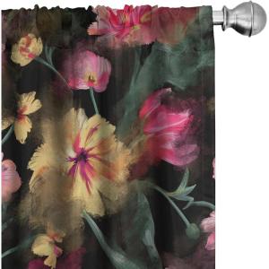 Ambesonne Floral Curtains, Roses for Valentine Love Team Holiday Celebration Botanical Artwork on Hue Back, Window Treatments 2 Panel Set for Living Room Bedroom, Pair of – 28″ x 95″, Dimgray Blush(Pale Yellow and Hot Pink)