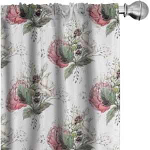 Ambesonne Floral Curtains, Roses for Valentine Love Team Holiday Celebration Botanical Artwork on Hue Back, Window Treatments 2 Panel Set for Living Room Bedroom, Pair of – 28″ x 95″, Dimgray Blush(Ivory Jade Green Rose)