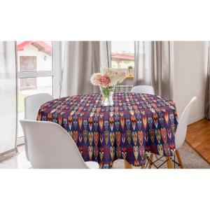 Ambesonne Folk Round Tablecloth, Valentine’s Day Pattern with Colorful Hearts, Circle Table Cloth Cover for Dining Room Kitchen Decoration, 60″, Dark Lavender Multicolor