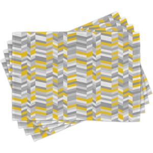 Ambesonne Grey and Yellow Place Mats Set of 4, Geometric Vintage 60s Home Pattern Inspired Herringbone Zig Zag Lines, Washable Fabric Placemats for Dining Table, Standard Size, Yellow Grey