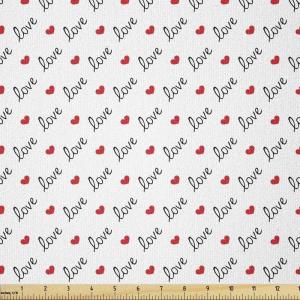 Ambesonne Love Fabric by The Yard, Love Valentines Day Calligraphy Illustration Ornament Illustration Art, Stretch Knit Fabric for Clothing Sewing and Arts Crafts, 2 Yards, Vermilion Black