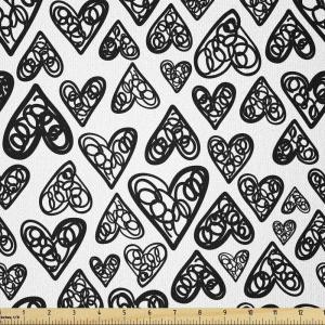 Ambesonne Love Fabric by The Yard, Romantic Funny Sketch Style Heart Love Me Valentines Celebration Themes, Stretch Knit Fabric for Clothing Sewing and Arts Crafts, 3 Yards, Black White(Black White)