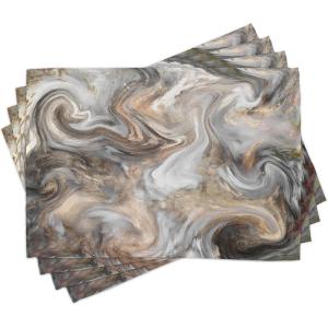 Ambesonne Marble Print Place Mats Set of 8, Retro Style Paintbrush Colors in Marbling Texture Watercolor Art, Washable Fabric Placemats for Dining Table, Placemat 8 pcs, Sand Brown