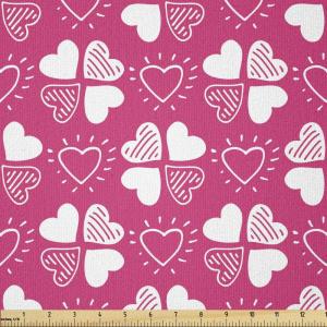 Ambesonne Romantic Fabric by The Yard, Continuous Hand Drawn Hearts as Clover Leaves Monochrome Valentine’s Day, Stretch Knit Fabric for Clothing Sewing and Arts Crafts, 3 Yards, Hot Pink and White(Hot Pink and White)