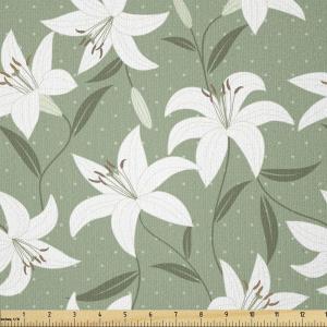 Ambesonne Romantic Fabric by The Yard, Lilly Bouquet Valentines Day Themed Arrangement on Polka Dots Backdrop, Stretch Knit Fabric for Clothing Sewing and Arts Crafts, 1 Yard, Pistachio Green White(Pistachio Green White)