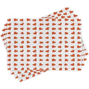Ambesonne Romantic Place Mats Set of 4, Heart Pattern Lovers Valentines Day Honeymoon Girls Doodle Design, Washable Fabric Placemats for Dining Table, Standard Size, Orange White
