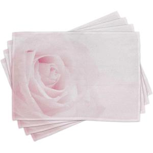 Ambesonne Rose Place Mats Set of 4, Pink Rose Close up with Soft Blur Focus Fresh Fragile Fragrance Smell Valentine’s Day, Washable Fabric Placemats for Dining Table, Standard Size, Pale Pink