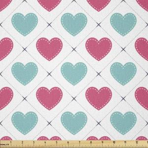 Ambesonne Valentine’s Day Fabric by The Yard, Hearts Arranged into Diagonal Squares, Stretch Knit Fabric for Clothing Sewing and Arts Crafts, 3 Yards, Seafoam Dark Coral(Seafoam Dark Coral)