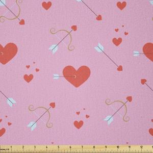 Ambesonne Valentine’s Day Fabric by The Yard, Romantic Design of Hearts and Cupid Items, Stretch Knit Fabric for Clothing Sewing and Arts Crafts, 5 Yards, Pink Burnt Sienna(Pink Burnt Sienna)