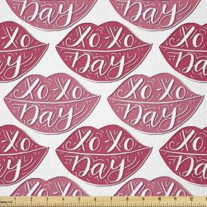 Ambesonne XOXO Fabric by The Yard, Hand Writing XOXO Day Lettering Colored Lips Love Valentine Print, Stretch Knit Fabric for Clothing Sewing and Arts Crafts, 3 Yards, Dried Rose Dark Pink(Dried Rose Dark Pink)