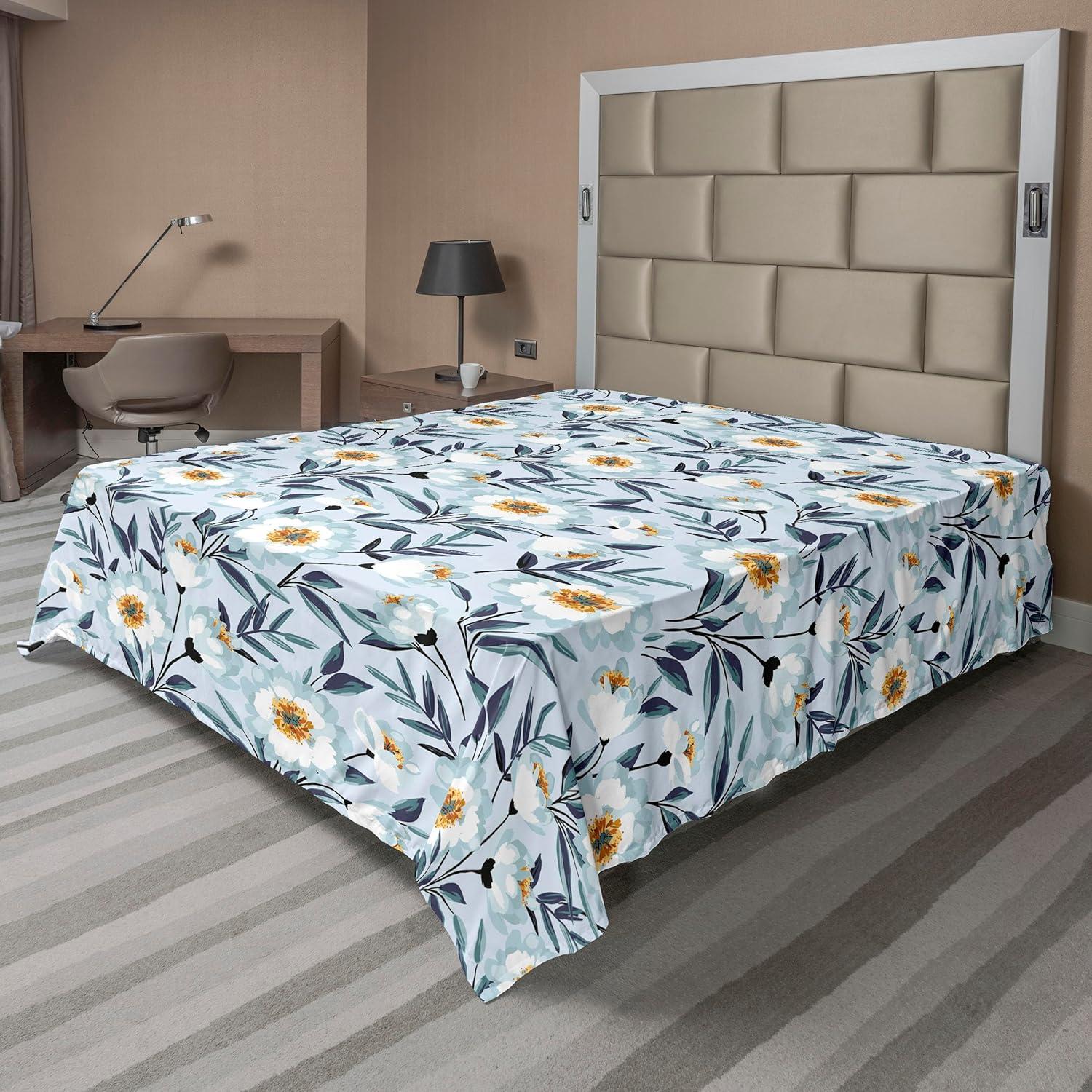 imageAmbesonne Tropical Flat Sheet Exotics Themed Leafy Pattern with Birds and Nature Pattern Neutral Art Soft Comfortable Top Sheet Decorative Bedding 1 Piece California King Deep Sky Blue Sea BlueBurnt Orange Pale Blue