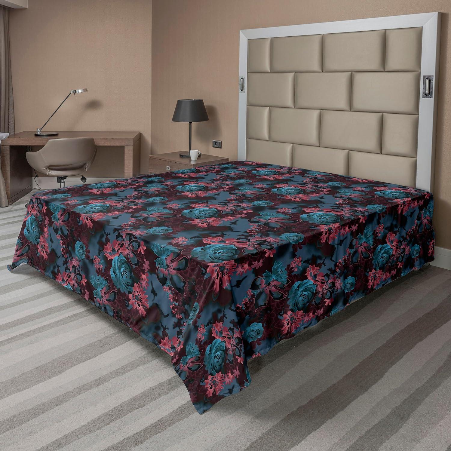 imageAmbesonne Tropical Flat Sheet Exotics Themed Leafy Pattern with Birds and Nature Pattern Neutral Art Soft Comfortable Top Sheet Decorative Bedding 1 Piece California King Deep Sky Blue Sea BlueDark Coral Deep Sky Blue