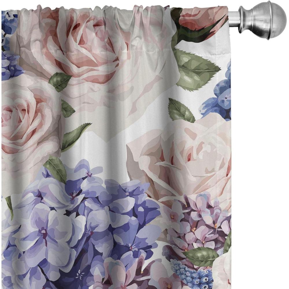 imageAmbesonne Floral Window Curtains Pastel Summer Feels Ornament with Roses Lilacs and Hydrangeas Bouquet Lightweight Decor 2Panel Set with Rod Pocket Pair of  28 x 63 Lavender Blue and BlushLavender Blue and Blush