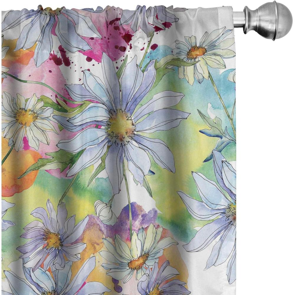imageAmbesonne Floral Window Curtains Pastel Summer Feels Ornament with Roses Lilacs and Hydrangeas Bouquet Lightweight Decor 2Panel Set with Rod Pocket Pair of  28 x 63 Lavender Blue and BlushPale Lilac and Multicolor
