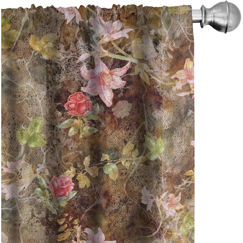 imageAmbesonne Floral Window Curtains Pastel Summer Feels Ornament with Roses Lilacs and Hydrangeas Bouquet Lightweight Decor 2Panel Set with Rod Pocket Pair of 28 x 63 Lavender Blue and BlushCaramel Coral and Mustard