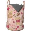 Ambesonne Valentines Laundry Bag, Teddy Bears Celebrating Your Happy Valentines Day Cakes Balloons, Hamper Basket with Handles Drawstring Closure for Laundromats, 13″ x 19″, Coral Brown Peach