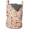 Ambesonne Vintage Valentine Laundry Bag, Romantic Beauty Repetitive Pattern with Irregular Hearts, Hamper Basket with Handles Drawstring Closure for Laundromats, 13″ x 19″, Cream and Vermilion