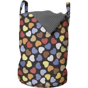 Ambesonne Hearts Laundry Bag, Romantic Valentine’s Day Inspired of Love Pattern Doodle Style Illustration, Hamper Basket with Handles Drawstring Closure for Laundromats, 13″ x 19″, Multicolor