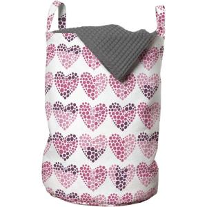 Ambesonne Valentine’s Day Laundry Bag, Continuing Composition of Dotted Heart Shapes, Hamper Basket with Handles Drawstring Closure for Laundromats, 13″ x 19″, Ruby Pink