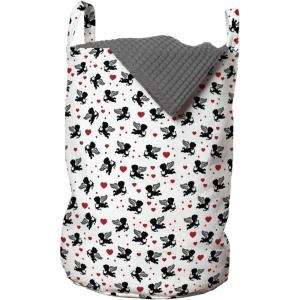 Ambesonne Valentine’s Day Laundry Bag, Cupid Angel with Wings Flying Around Hearts, Hamper Basket with Handles Drawstring Closure for Laundromats, 13″ x 19″, Charcoal Grey Vermilion