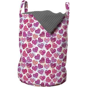 Ambesonne Valentine’s Day Laundry Bag, Hearts in Geometric Polygonal Design Romantic Modern Pattern, Hamper Basket with Handles Drawstring Closure for Laundromats, 13″ x 19″, Pink Fuchsia and Salmon