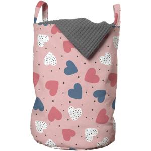 Ambesonne Valentines Day Laundry Bag, Love Theme Dotted Heart Motifs Romantic Fashion Art, Hamper Basket with Handles Drawstring Closure for Laundromats, 13″ x 19″, Pale Pink Coral