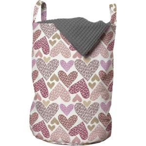 Ambesonne Valentine’s Day Laundry Bag, Pattern of Ornamental Heart Shapes Scattered Randomly on a Plain Background, Hamper Basket with Handles Drawstring Closure for Laundromats, 13″ x 19″, Multicolor