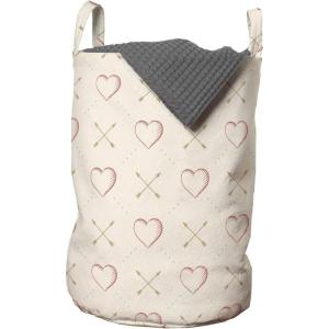 Ambesonne Valentines Laundry Bag, Arrow and Hearts Simplistic Cutsy Illustration, Hamper Basket with Handles Drawstring Closure for Laundromats, 13″ x 19″, Champagne Ruby