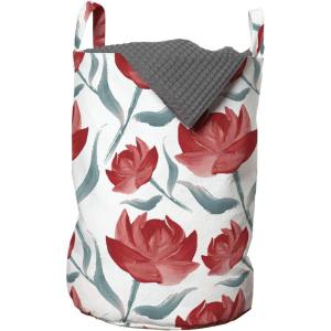 Ambesonne Watercolor Flowers Laundry Bag, Rose Romantic Blooms Valentines Day Lovers Celebration Theme, Hamper Basket with Handles Drawstring Closure for Laundromats, 13″ x 19″, Vermilion Slate Blue