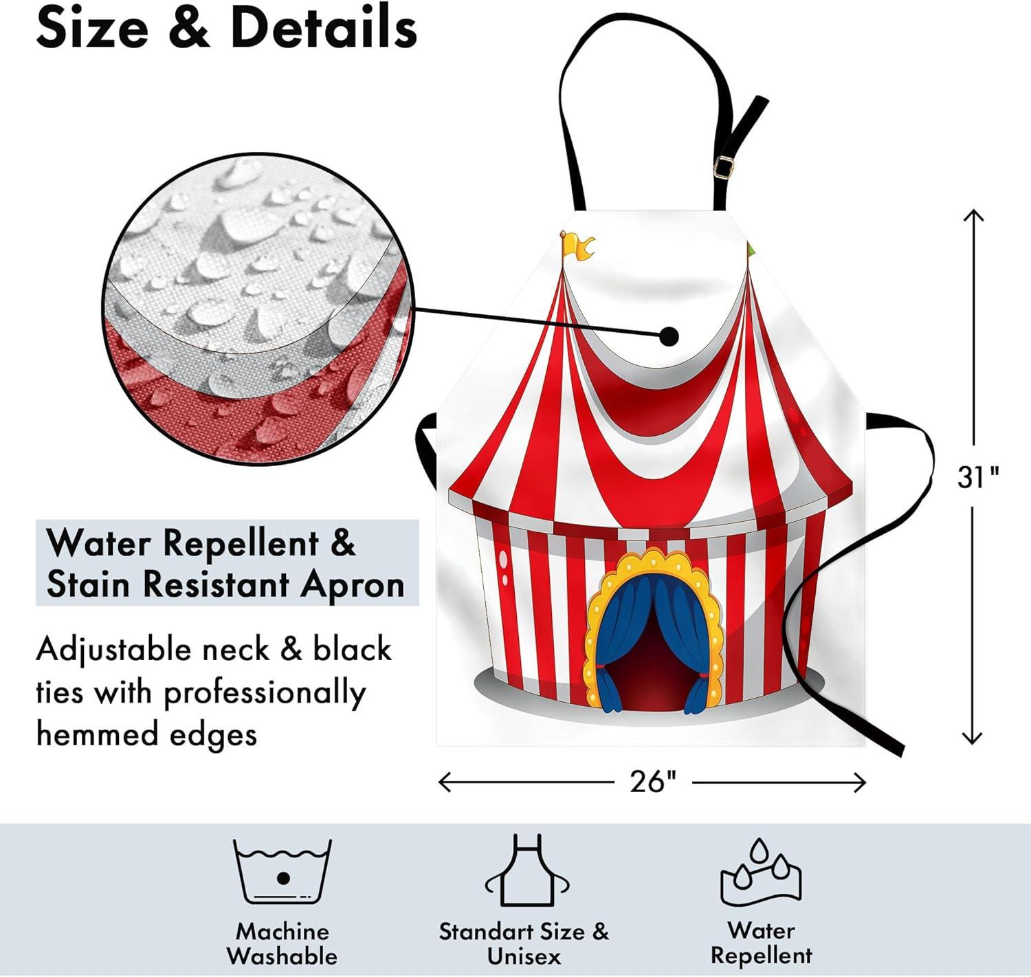 imageAmbesonne Circus Apron Illustration of Retro Flag Nostalgic Fun Festival Carnival Venue Unisex Kitchen Bib with Adjustable Neck for Cooking Gardening Adult Size White Red