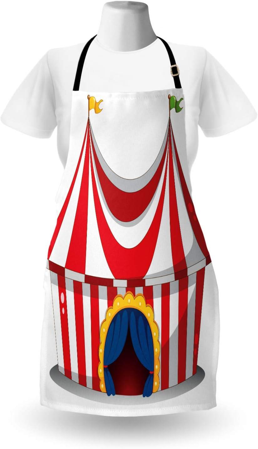 imageAmbesonne Circus Apron Illustration of Retro Flag Nostalgic Fun Festival Carnival Venue Unisex Kitchen Bib with Adjustable Neck for Cooking Gardening Adult Size White Red