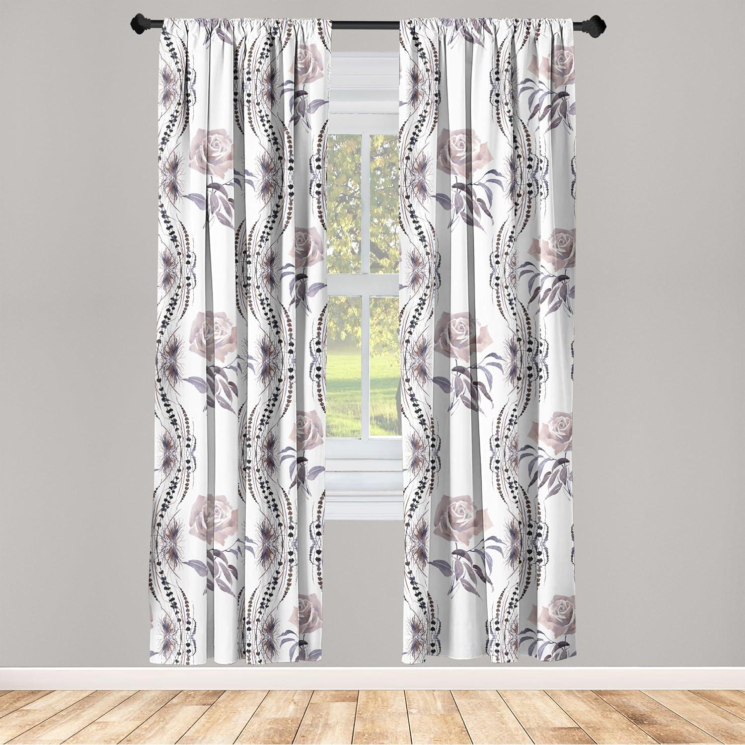 imageAmbesonne Pink Roses Curtains Romantic Spring Garden Blooming Flowers Nature Art Valentine Blossom Window Treatments 2 Panel Set for Living Room Bedroom Pair of 28 x 84 Magenta Blush KhakiPurpleblue and Warm Taupe